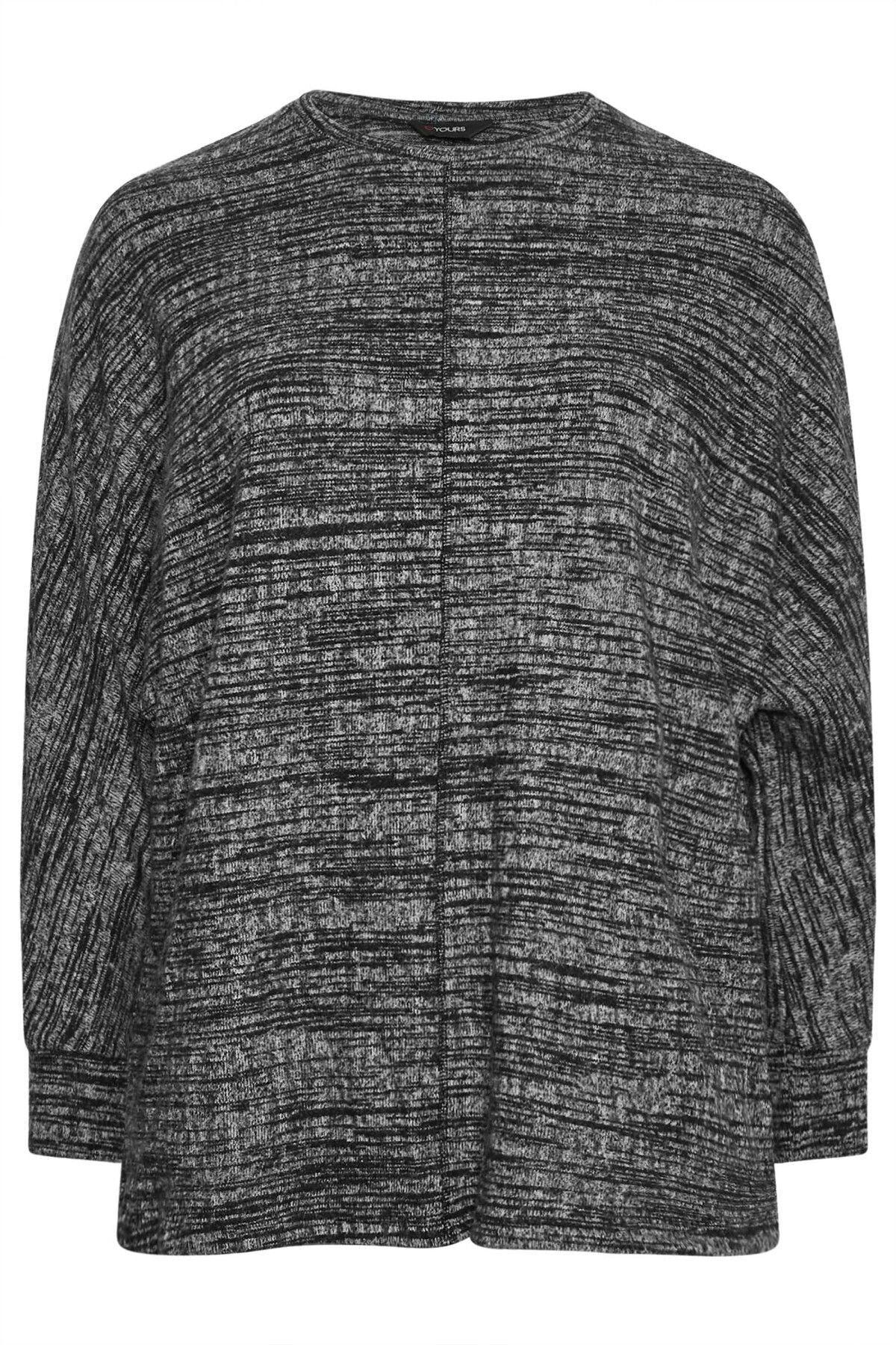 Siyah gri çizgili büyük beden uzun kollu kadın bluz, rahat ve modern tasarım