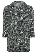 Büyük Beden Soyut Baskılı Düğmeli Uzun Kollu Uzun Kesim Gömlek 302650