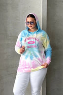 Büyük Beden Batik Desenli Kapüşonlu Baskılı İnce Sweatshirt 303144