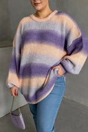 Büyük Beden Uzun Kollu Bisiklet Yaka Renk Bloklu Triko Kazak DG-06