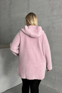 Büyük Beden Uzun Kollu Kapüşonlu Önü Kapamasız Cepli Peluş Ceket 97-14