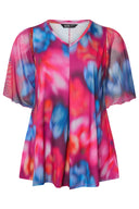 Büyük Beden Uzun Kolları Tül Detaylı Pileli V Yaka Bluz 321822