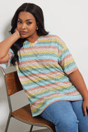 Büyük Beden V Yaka Çizgili Zebra Desenli T-shirt 303953