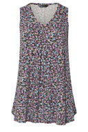 Büyük Beden Sıfır Kol V Yaka Çiçek Desenli Eteği Bollaşan Bluz 303420