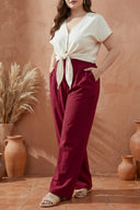 Büyük Beden Pileli Cepli Geniş Paça Esnek Kumaşlı Pantolon 875-V