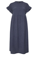 Büyük Beden Bisiklet Yaka Kısa Kollu Fırfırlı Uzun Elbise 270342