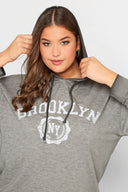 Büyük Beden Kapüşonlu Uzun Kollu Baskılı Sweatshirt 301145