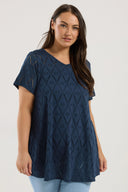 Büyük Beden V Yaka Kısa Kollu Dantel Detaylı Astarsız Bluz 303263