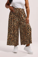Büyük Beden Beli Lastikli Bol Paça Leopar Desenli Cepli Pantolon 304271