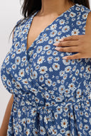 Büyük Beden V Yaka Sıfır Kol Çiçek Desenli Kuşaklı Anvelop Bluz 322681