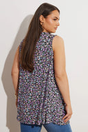 Büyük Beden Sıfır Kol V Yaka Çiçek Desenli Eteği Bollaşan Bluz 303420