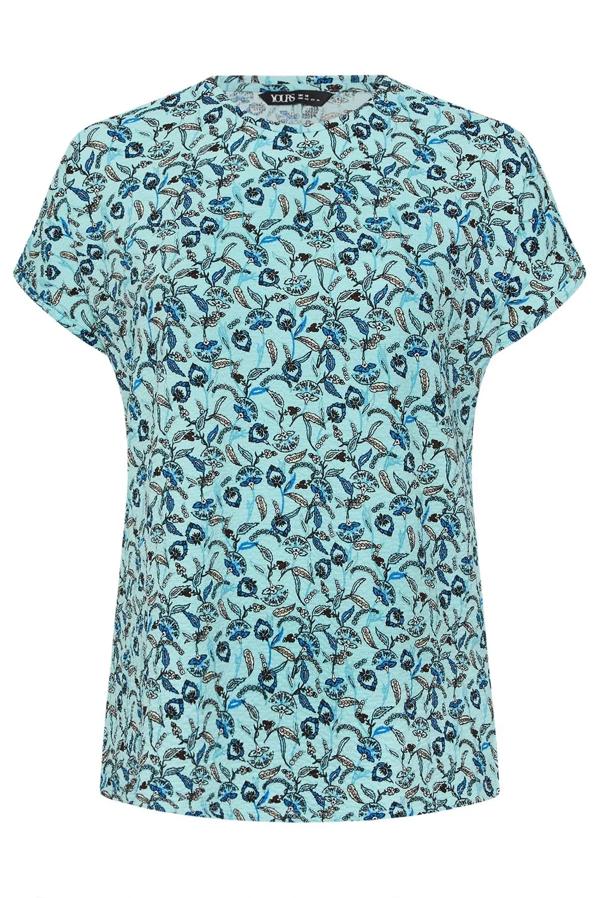 Büyük Beden Kısa Kollu Bisiklet Yaka Çini Desenli T-shirt 304190
