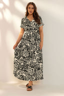 Büyük Beden Kısa Kollu V Yaka Kuşaklı Anvelop Elbise 304073