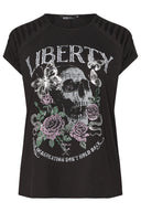 Büyük Beden Bisiklet Yaka Kol Detaylı Kuru Kafa Baskılı T-shirt 322639