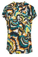 Büyük Beden V Yaka Kısa Kollu Soyut Desenli Asimetrik Kesim T-shirt 616346