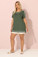 Büyük Beden Bisiklet Yaka Kısa Kollu Omuz Detaylı Etnik Nakışlı T-shirt 304228