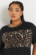 Büyük Beden Kısa Kollu Bisiklet Yaka Leopar Desenli T-shirt 303729