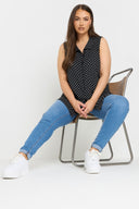 Büyük Beden Polo Yaka Sıfır Kol Düğmeli Puantiyeli T-shirt 303957