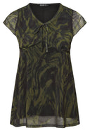 Büyük Beden Kısa Kollu V Yaka Astarlı Transparan T-shirt 304315