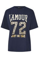 Büyük Beden Kısa Kollu Bisiklet Yaka Metalik Baskılı T-shirt 304180