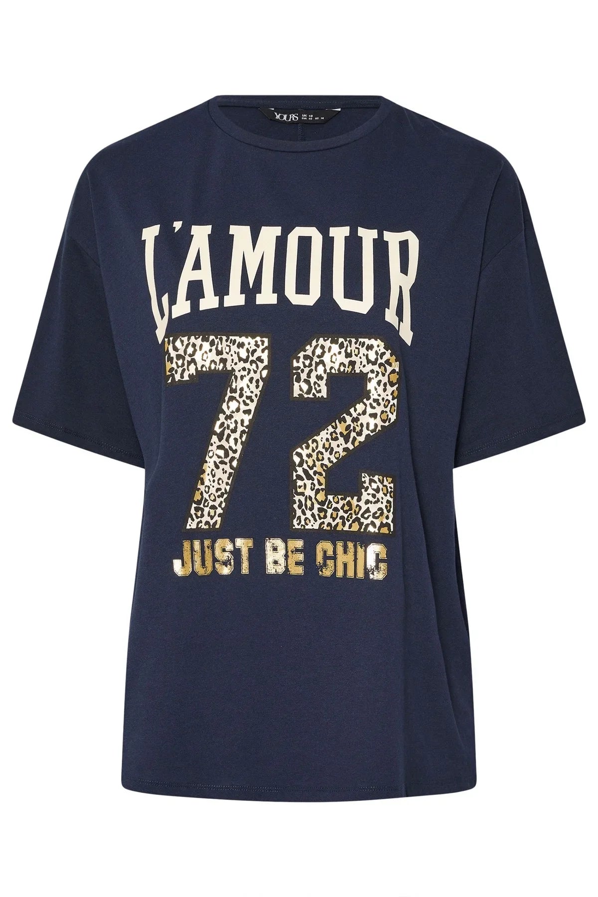 Büyük Beden Kısa Kollu Bisiklet Yaka Metalik Baskılı T-shirt 304180