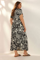 Büyük Beden Kısa Kollu V Yaka Kuşaklı Anvelop Elbise 304073