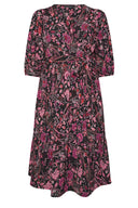 Büyük Beden Beli Lastikli V Yaka Desenli Uzun Anvelop Elbise 616311