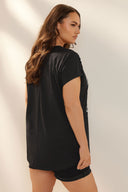 Büyük Beden Bisiklet Yaka Kol Detaylı Kuru Kafa Baskılı T-shirt 322639