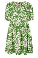 Büyük Beden Yakası Büzgülü Çiçek Desenli Mini Elbise 304112