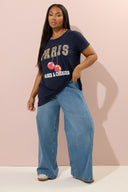 Büyük Beden Kısa Kollu Bisiklet Yaka Baskılı T-shirt 304174