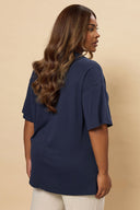 Büyük Beden Kısa Kollu Bisiklet Yaka Metalik Baskılı T-shirt 304180