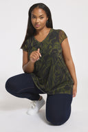 Büyük Beden Kısa Kollu V Yaka Astarlı Transparan T-shirt 304315