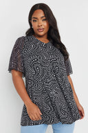 Büyük Beden V Yaka Kolları Tül Detaylı Desenli Bluz 321998