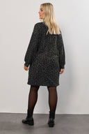 Büyük Beden Uzun Kollu Leopar Desenli Diz Üstü Elbise 285058