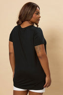 Büyük Beden Bisiklet Yaka Kısa Kollu Baskılı T-shirt 304176