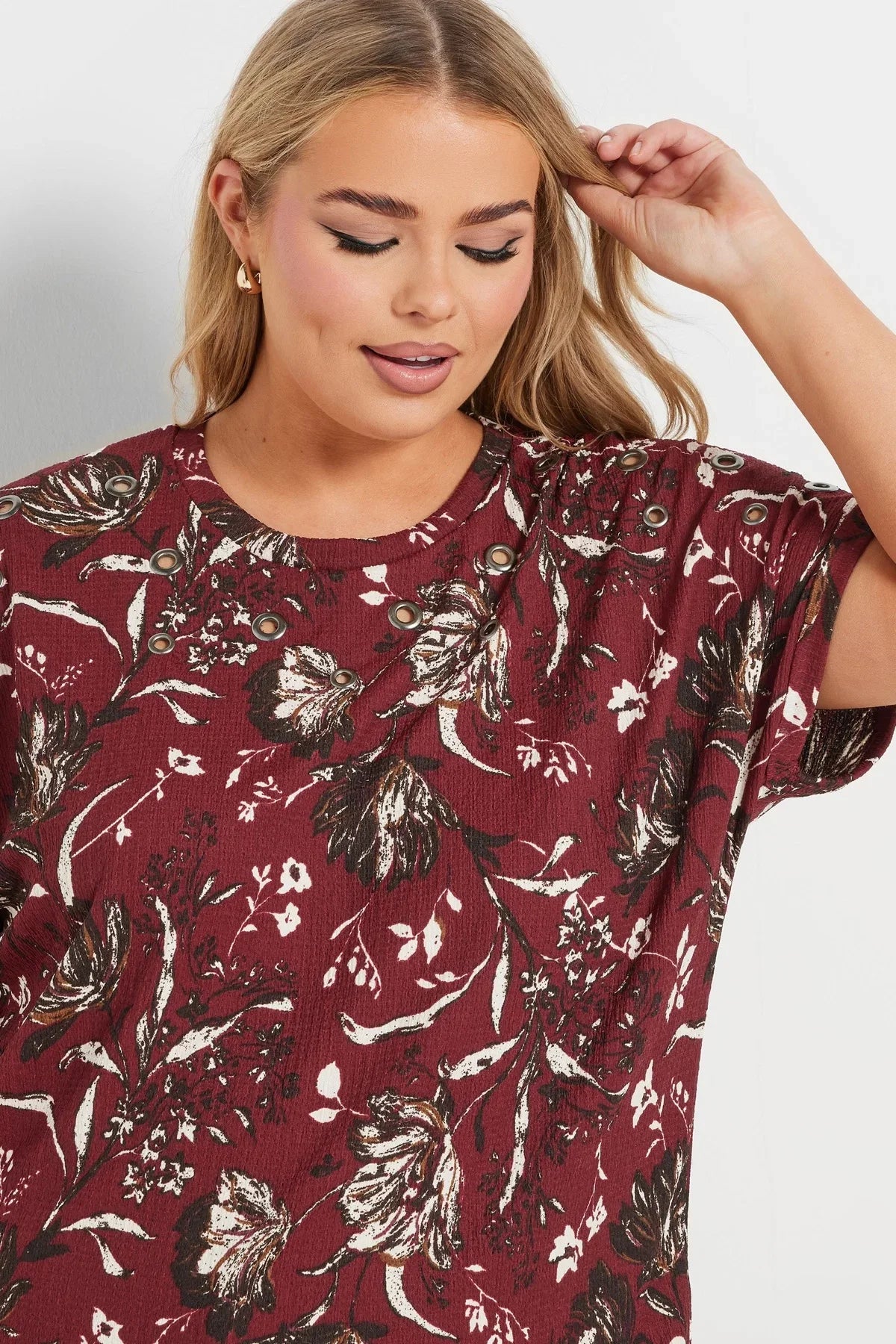 Büyük Beden Kısa Kollu Bisiklet Yaka Baskılı T-shirt 303841