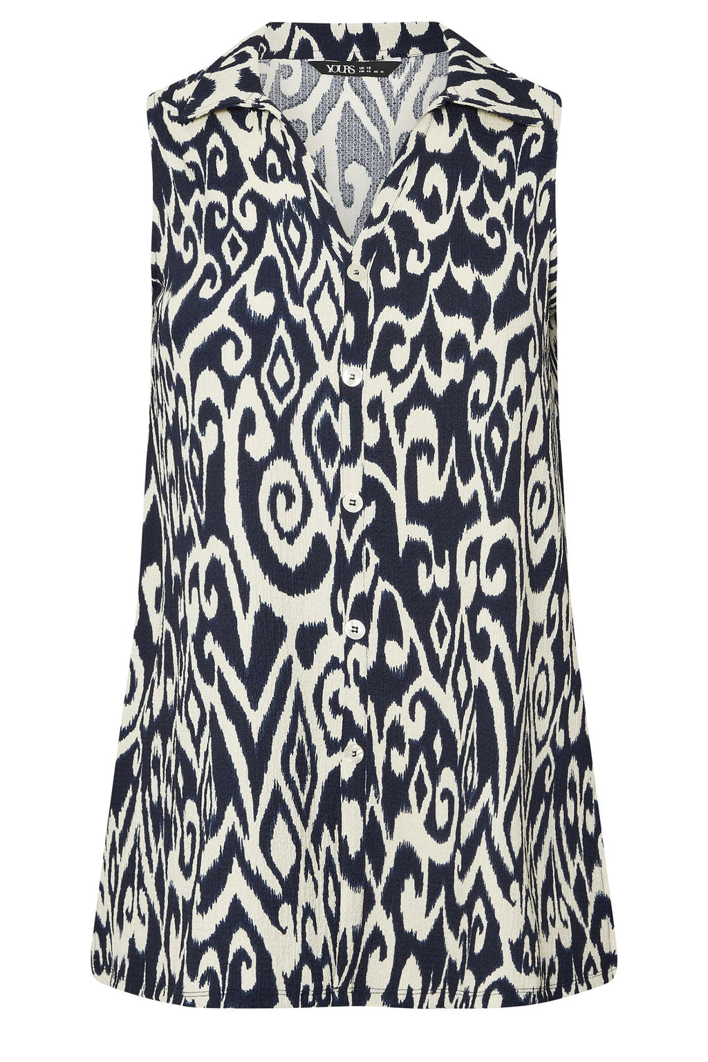 Büyük Beden Sıfır Kol Soyut Desenli Düğme Detaylı Bluz 322678