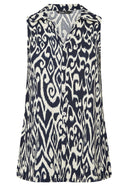 Büyük Beden Sıfır Kol Soyut Desenli Düğme Detaylı Bluz 322678