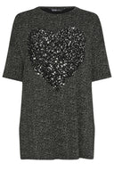 Büyük Beden Bisiklet Yaka Payet İşlemeli Yırtmaç Detaylı Bluz 303080