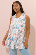 Büyük Beden Sıfır Kol V Yaka Çiçek Desenli Eteği Bollaşan Bluz 304188