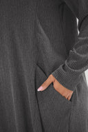 Büyük Beden Uzun Kollu Bisiklet Yaka Cepli Fitilli Elbise 304008