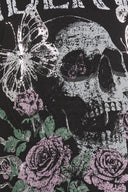 Büyük Beden Bisiklet Yaka Kol Detaylı Kuru Kafa Baskılı T-shirt 322639