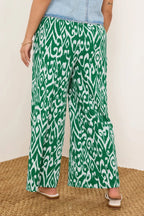 Büyük Beden Beli Lastikli Bol Paça Desenli Cepli Pantolon 303969