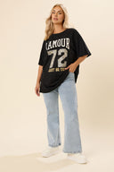 Büyük Beden Bisiket Yaka Kısa Kollu Yazı Baskılı T-shirt 304287