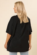 Büyük Beden Bisiket Yaka Kısa Kollu Yazı Baskılı T-shirt 304287