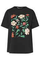 Büyük Beden Bisiklet Yaka Kısa Kollu Çiçek Desenli T-shirt 304197