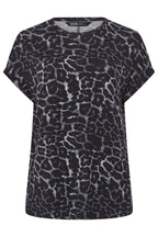 Büyük Beden Bisiklet Yaka Kısa Kollu Leopar Desenli T-shirt 322997