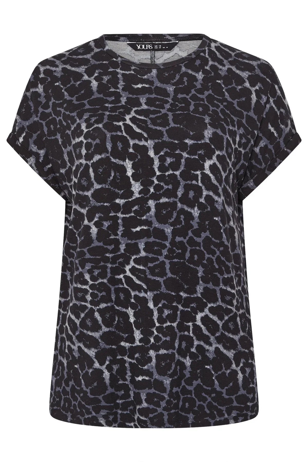 Büyük Beden Bisiklet Yaka Kısa Kollu Leopar Desenli T-shirt 322997