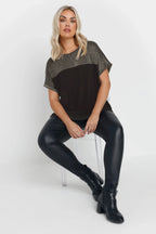 Büyük Beden Bisiklet Yaka Kısa Kollu Parlak Baskılı T-shirt 303843