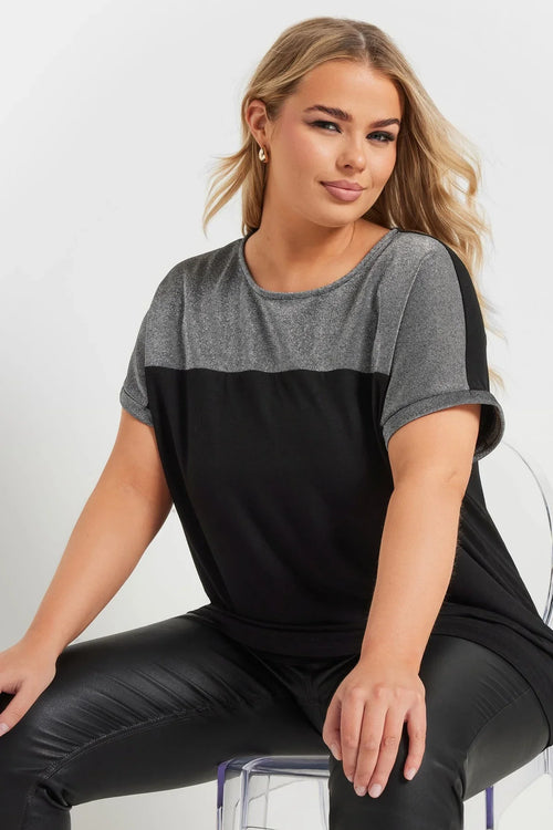 Büyük Beden Bisiklet Yaka Kısa Kollu Parlak Baskılı T-shirt 303844